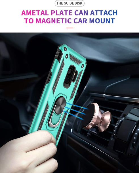 Androgate for Samsung Galaxy S9 Case with HD Screen Protectors, Military-Grade Metal Ring Holder Kickstand 15ft Drop Tested Shockproof Cover Case ...