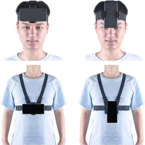 Mobile Phone Chest Mount Harness Strap Holder and Phone Head Mount Holder Kit for Shoot POV/VLOG Compatible with iPhone, GoPro and DJI Action 2 Ca...