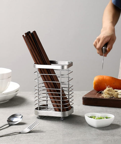 Kitchen Utensil Holder, Stainless Steel Utensil Holder Countertop, Kitchen Utensil Drying Caddy, Cutlery Drainer for Kitchen Utensil, Rust-Proof C...