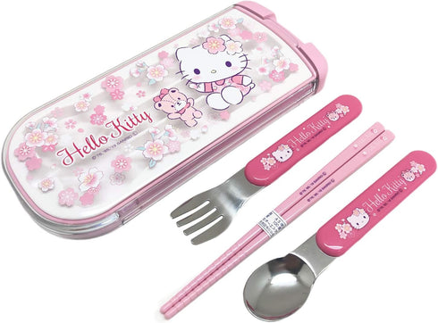 OSK CT-20 Hello Kitty Cutlery Set, Sakura, Pull, Trio, Chopsticks, Spoon, Fork, Made in Japan, Sliding, Dishwasher Safe, Easy to Use, For Girls, C...