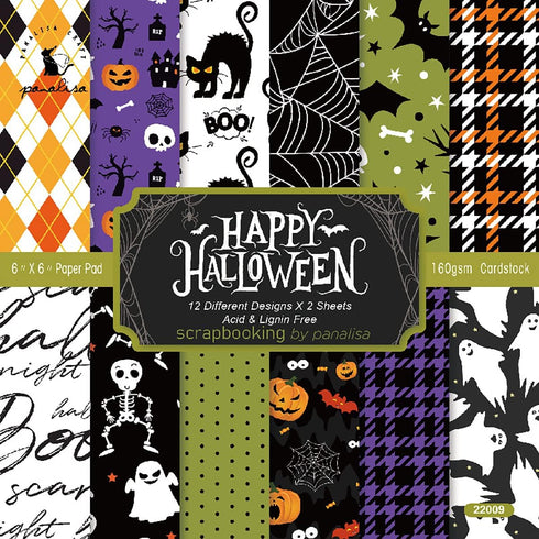 Scrapbook Paper Pad - 6"×6” - 24 Sheets Halloween Scrapbooking Supplies Kit - 160gsm Single-Sided Pattern Paper, Designer Planner Paper, Junk Jour...