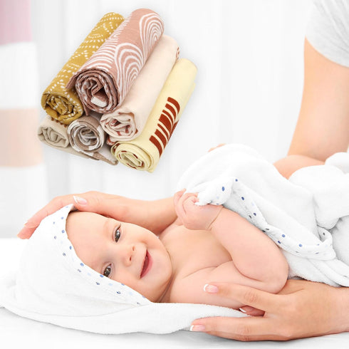 LifeTree Baby Muslin Washcloths, Soft 6 Pack Baby Wash Cloths Unisex for Boys Girls, 70% Viscose from Bamboo and 30% Cotton Bath Face Towels, Bibs...