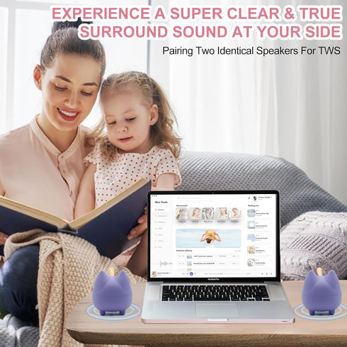 2PCS Cute Bluetooth Speaker, Mini Cat Portable Wireless Speakers with Stereo Sound, Built-in Mic, Dual Pairing,40H Playtime for Room, Desk Decor, ...