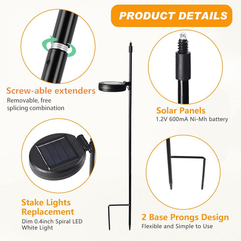2 PCS Solar Stake Light Replacement, Garden Solar Lights Replacement Pathway Outdoor Garden Decor Light Replacement Solar Stake Lights for Lawn Pa...