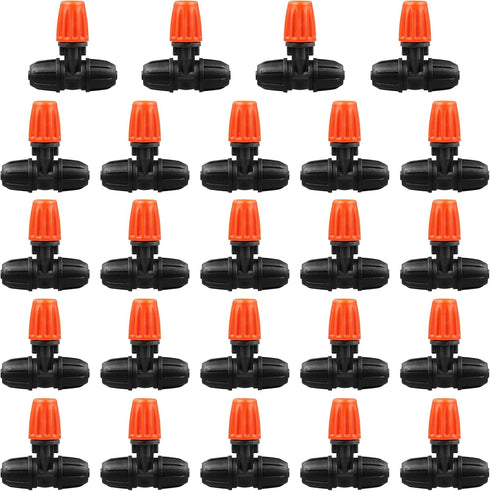 Upgraded Three-Way Atomizing Nozzle for 1/4 Inch Irrigation Tubing, 24 Pcs Adjustable Micro Spray Irrigation Emitters with Integrated 1/4 Inch Tee...