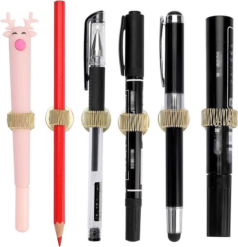 BTSKY 12PCS Stainless Steel Pen Holder Clips- Self Adhesive Pen Pencil Holder Pen Clip Holder with Adjustable Spring Loop Fit any Size Pens Marker...