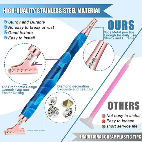 Heyseri 16 Pieces Diamond Painting Pen Accessories, 45° Ergonomic 6 Pieces Stainless Steel Tips Handmade Diamond Art Drill Pen for Art Craft(Drak ...