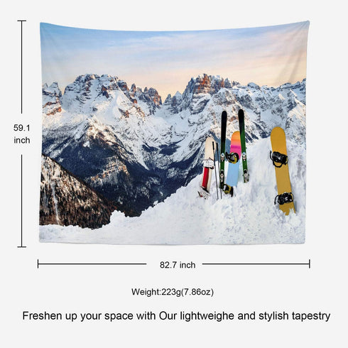 Shrahala Snow Tapestry, Three Snowboards Ski Standing Snow Slope Mountains Wall Hanging Large Tapestry Psychedelic Tapestry Decorations Bedroom Li...