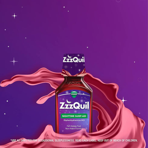 ZzzQuil, Nighttime Sleep Aid Liquid, 50 mg Diphenhydramine HCl, No.1 Sleep Aid Brand, Fall Asleep Fast, Non-Habit Forming, Calming Vanilla Cherry,...