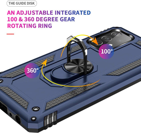 Military Grade Drop Impact for Samsung Galaxy A52 5G Case 360 Metal Rotating Ring Kickstand Holder Armor Heavy Duty Shockproof Case for Galaxy A52...
