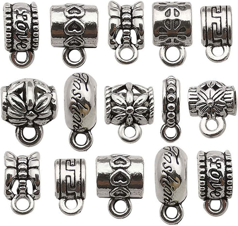 WOCRAFT 100 pcs Clasp Bail beads Charms,Bail Tube Beads, Loose Spacer Bead,Bead Hanger Charm for Jewelry Making DIY Necklace Bracelet...