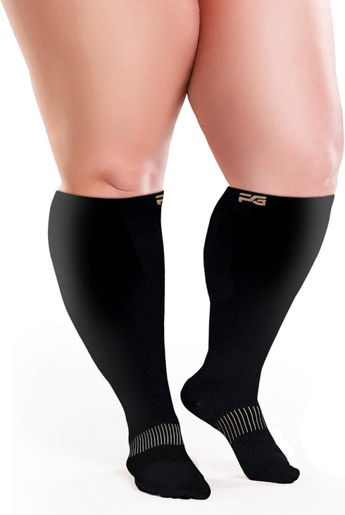 Plus Size Compression Socks Wide Calf- Copper Infused Graduated (Black, XXL)...