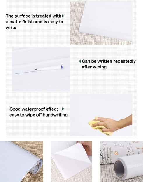White Board Contact Paper Roll ?Environmentally Friendly PVC Whiteboard Sticker?Dry Erase Contact Paper?Large Size & Cuttable White Board for Kids...