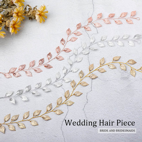 Jakawin Leaf Bride Wedding Hair Vine Gold Hair Piece Bridal Hair Accessories for Women and Girls HV179 (Rose Gold)...