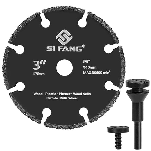 3 Inch Cut Off Wheel with 1/4" Mandrel Adapter for Die Grinder, 3/8" arbor Tungsten Carbide Blade Cutting Wheel for Drill, for Wood/Nails/Plastic/...
