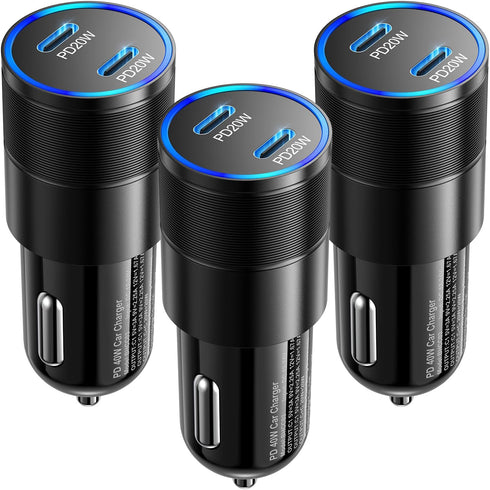 USB C Car Charger 40W, OKRAY 3-Pack 2-Port Type C Phone 15 Car Charger PD3.0 Fast Charging Car Phone Charger Cigarette Lighter Adapter Compatible ...