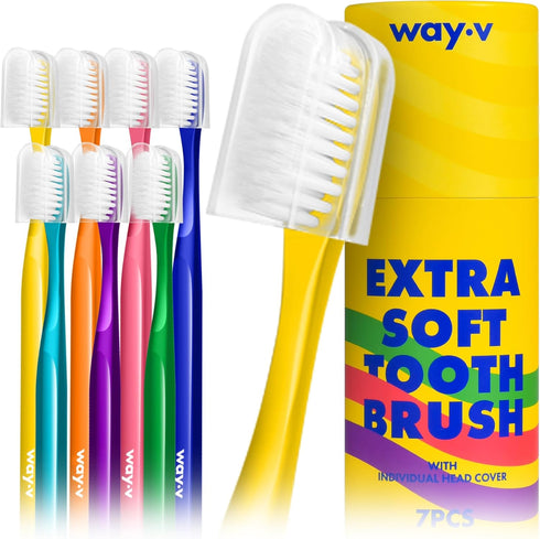 Extra Soft Toothbrush for Adults Sensitive Gums and Teeth with Individual Head Covers, 7 Pcs Manual Toothbrushes - Family and Guests (7 Counts, So...