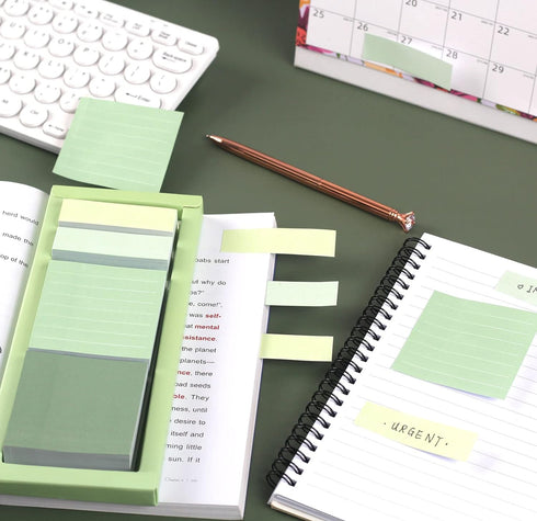 Green Lined Sticky Notes Set, 240 Sheets Pastel Sticky Note Pads, Self-Stick Index Tabs Cute Memo Notepads for School, Office and Home...