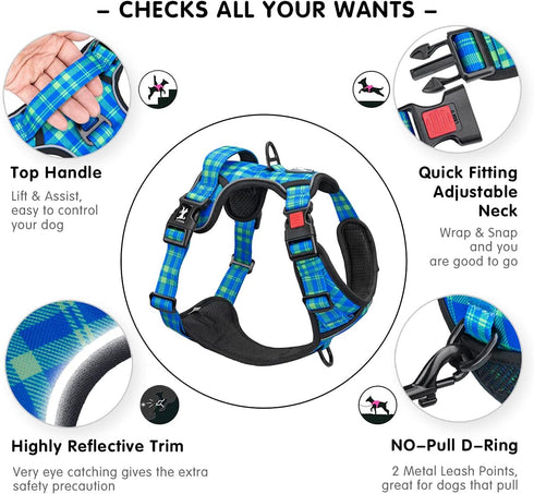 PoyPet No Pull Dog Harness, Reflective Adjustable No Choke Pet Vest with Front & Back 2 Leash Attachments, Soft Control Training Handle for Small ...