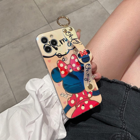 for iPhone 13 Pro Max Case Cute with Wrist Strap Kickstand Glitter Bling Cartoon IMD Soft TPU Shockproof Protective Cases Cover for Girls and Wome...