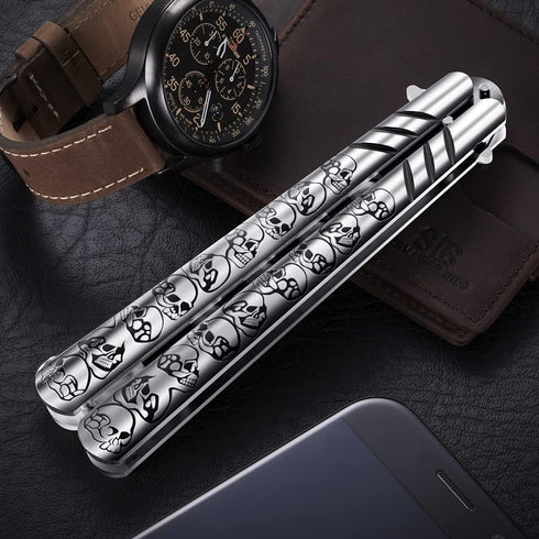 GOOD WORKER Butterfly Knife Trainer - Balisong Trainer - Balisong Butterfly Knives NOT Real NOT Sharp Blade - Practice Butterfly - Black Dull Tric...