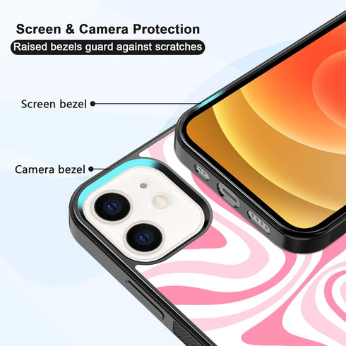 Cute Trendy Aesthetic Pink Water Ripple Wave Pattern Black Phone Case for iPhone 12 Mini Case for Kids Girls Teen Girls Women - 5.4 Inch...