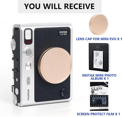 CAIYOULE for Fujifilm Instax Mini EVO Lens Cap for Fujifilm Instax Mini EVO Accessories, Including Aluminum Lens Cap, Screen Protector and Mini Al...