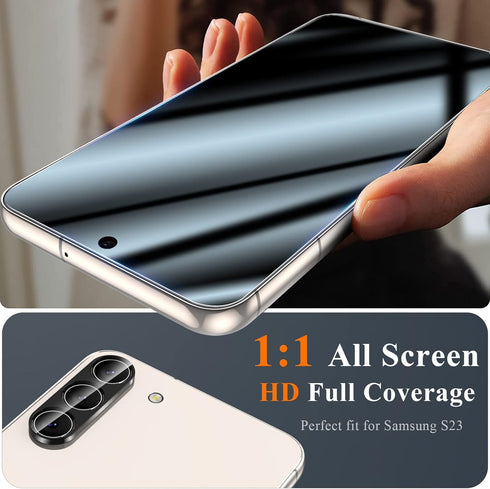 YMHML 3 Pack for Samsung Galaxy S23 Screen Protector Tempered Glass Upgrade Fingerprint Unlock Compatible for 3 Pack Camera Lens Protector, HD Cle...