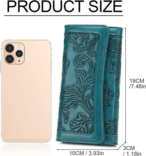 MEITRUE Women's Wallet Leather RFID Blocking Trifold Ladies Purse Embossed long Clutch Card Holder Phone Checkbook Organizer...