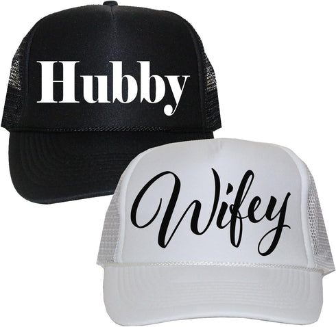 Classy Bride Wifey and Hubby Trucker Hats Black, White...