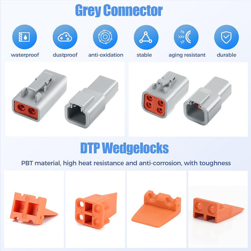 48 PCS Deutsch DTP Connector Kit 2 Pin Automotive Waterproof Connectors 6 sets with Size 12 Stamped Contacts Gauge 14-12 AWG Wire Size,25A...