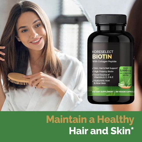 Biotin Collagen Capsules 5000mg, with B7 and Multivitamins, Hyaluronic Acid, Aloe for Men & Women, hair, nail, skin care, 60 Capsules...