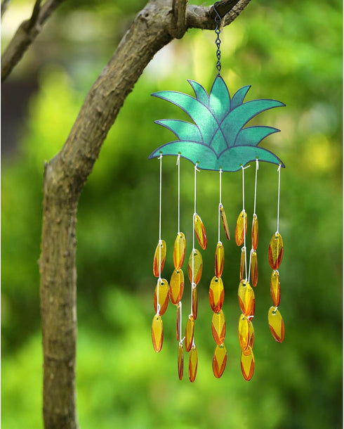 Pineapple Suncatcher Wind Chimes for Outside,Unique Pineapple Stained Glass Windchime for Outdoors Patio Garden Decor Makes A Great Birthday Gift ...