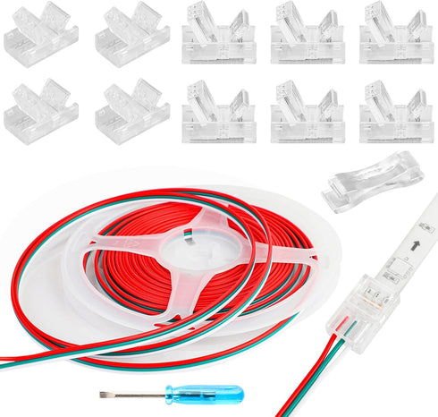 HOMELYLIFE 3 Pin LED Strip Connector Solderless 10 Pcs with 16.4ft Extension Cable 3 Conductor for Waterproof or Non-Waterproof 10mm Wide WS2811 W...