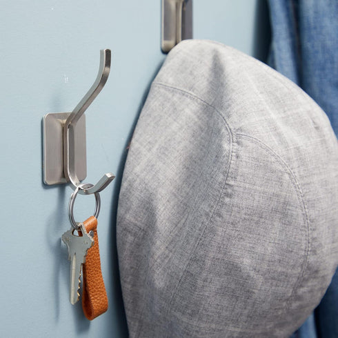 6 Pack Double Post Adhesive Wall Hooks, Heavy Duty Stainless Steel for Hanging Towel Coat Hat (3.6 in)...