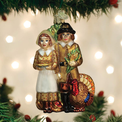 Old World Christmas Pilgrim Thanksgiving Glass Blown Ornaments for Christmas Tree...