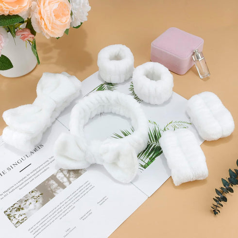 6 PCS Spa Headband with Wrist Washband Face Wash Set, Makeup Headband and Wristband Towel Scrunchies for Washing Face, Skincare Headband Sleepover...