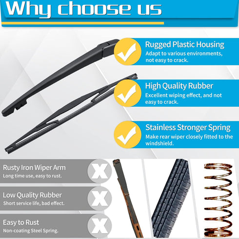 Rear Wiper Arm Blade, Replacement for Honda Odyssey 2011-2017 - ZOFFI Back Windscreen Wiper Assembly Replacement - All Season Natural Rubber Clean...