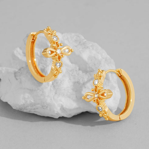 DREMMY STUDIOS Gold Dainty Huggie Hoop Earrings 18K Gold Plated Exquisite Open Tassel Dangle Charm Drop Sleeper Geometric Cross Coin Star Heart Wh...