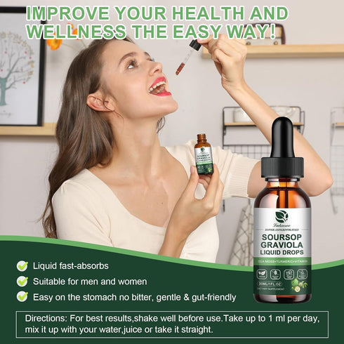 Soursop Graviola Leaf Extract Liquid Drop Plus Pure Botanical Sea Moss for Cell Support & Regeneration, Immunity, Liver, Zzz & Antioxidant - Sours...