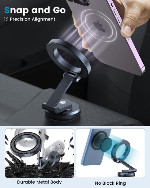 APPS2Car Fits MagSafe Car Mount, Foldable Metal Magnetic Car Phone Mount, Stick On Cell Phone Holder for Car Dash Dashboard MagSafe Accessories fo...