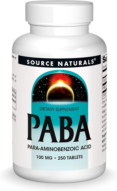 Source Naturals PABA, Para-Amino Benzoic Acid, 100 mg Dietary Supplement - 250 Tablets...