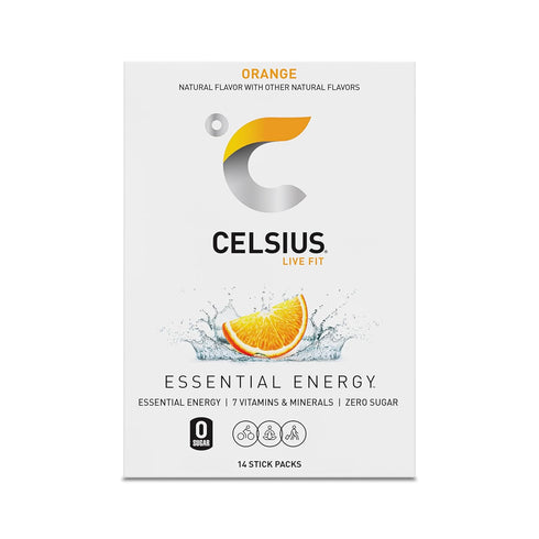 CELSIUS On-the-Go Powder Stick Zero Sugar (14 Sticks per Pack), Orange, 2.60 Oz...