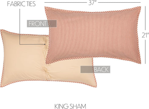 VHC Brands Sawyer Mill Large Pillow Sham Cover Farmhouse Country Stripe Decorative Cotton King Size 21x37 Bedding Accessory, Red...