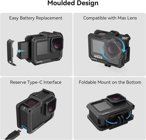 SmallRig Hero12 / Hero11 / Hero 10 / Hero 9 Black Cage for GoPro, with 2 Cold Shoe Mount for GoPro Light Mod and Common Microphone, Led Video Ligh...