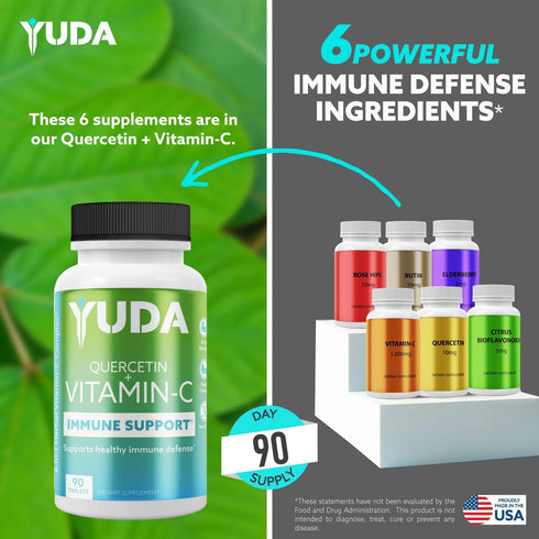 Yuda Immune Support Booster - Vitamin C and Quercetin, Enriched with Elderberry and Rose HIPS, a Superior Vitamin C and Quercetin Formula, Promote...