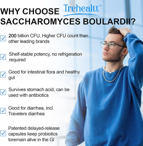 Saccharomyces Boulardii Probiotics 200 Billion CFUs, Clinically-Studied Probiotic for Women & Men Yeast for Intestinal, Gut, Immune & Digestive He...
