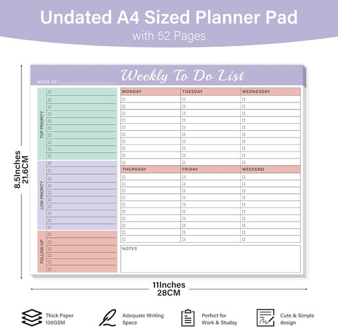 Weekly To Do List Notepad with 52 Undated Tear Off Sheets?8.5"×11") Weekly Desk Planner Pad with Spiral Binding for Women & Man, Work, School and ...