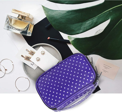 Teamoy Jewelry Travel Case Organizer - Small Storage Bag for Necklace, Earrings, Rings, Watch, Purple Dots...