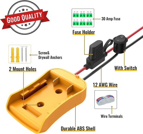 2 Packs Power Wheels Adapter for Dewalt 20V Battery, Power Wheels Battery Converter Kit with Fuse & Switch & Wire Terminals & 12 AWG Wire for DIY ...